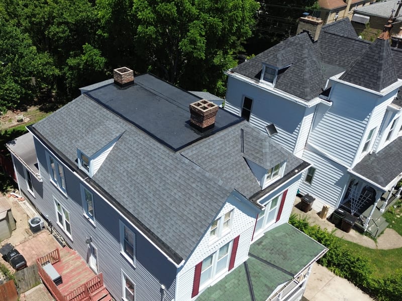 The completed roof from a matching angle to the before frame, all three systems finished in one shot