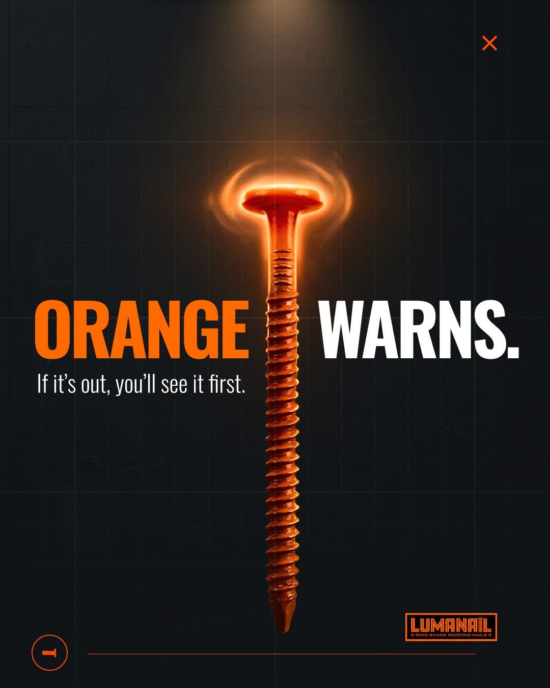 LumaNail orange roofing nail close-up